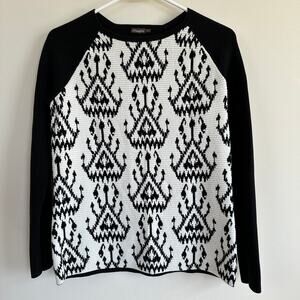 J. McLaughlin Sweater Pullover Crew Neck Long Sleeve Black White Women's SMALL